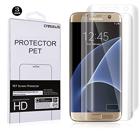 Galaxy S7 Edge Screen Protector [Full Coverage] ,cresawis Samsung Galaxy S7 Edge PET Screen Protector [Not Tempered Glass ] Anti-Bubble Ultra HD Shield w/ Lifetime Replacements[3 PACK]