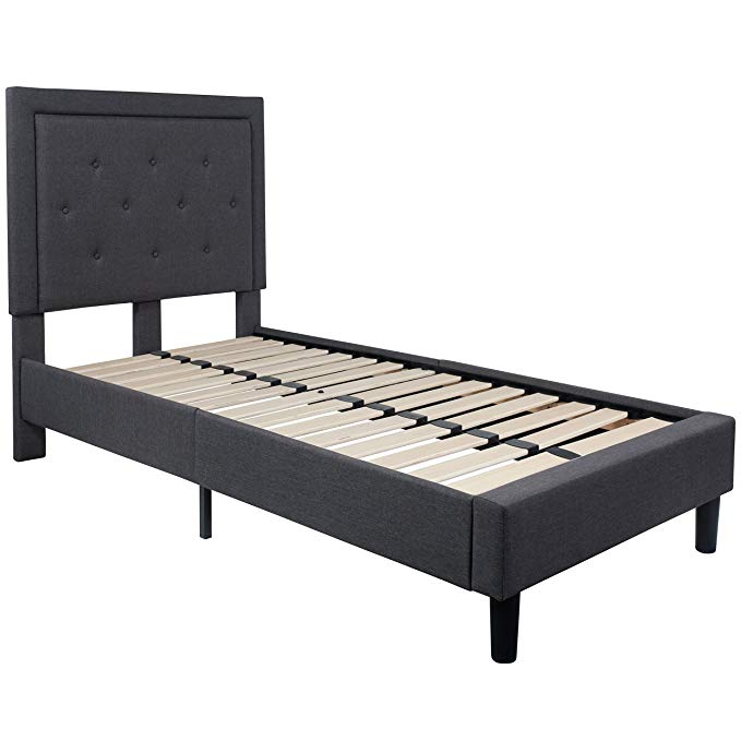 Flash Furniture Roxbury Tufted Upholstered Twin Size Platform Bed in Dark Gray Fabric