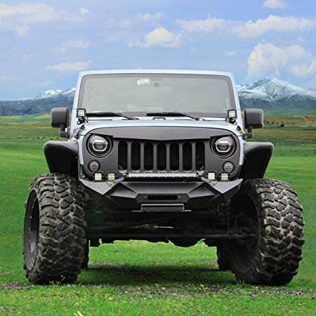 Esright Front Matte Grille Angry Bird Grid Grill for Jeep Wrangler Rubicon Sahara Sport JK 2007-2017 (Black)
