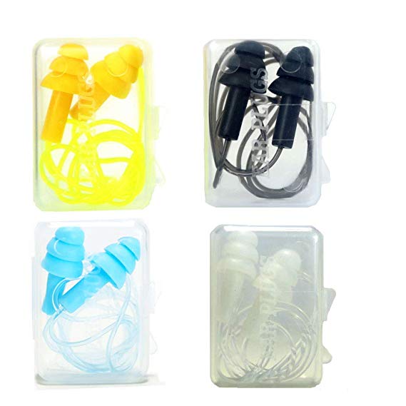 Silicone Ear Plugs Hearing Safety Protection-4 Pairs Corded String Earplugs Waterproof Noise Cancelling Ear Plugs for Sleep, Work, Concert, Swime,Travel