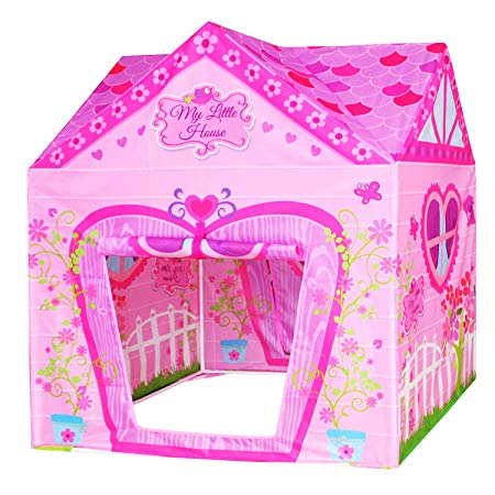 POCO DIVO Floral Princess Castle Girls Pink Palace Play Tent Kids Pretend Fairy Playhouse