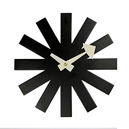 MLFGeorge Nelson Asterisk Clock,Atomic Wooden Wall Clock Mid Century Antique Retro Nelson Style(Black)