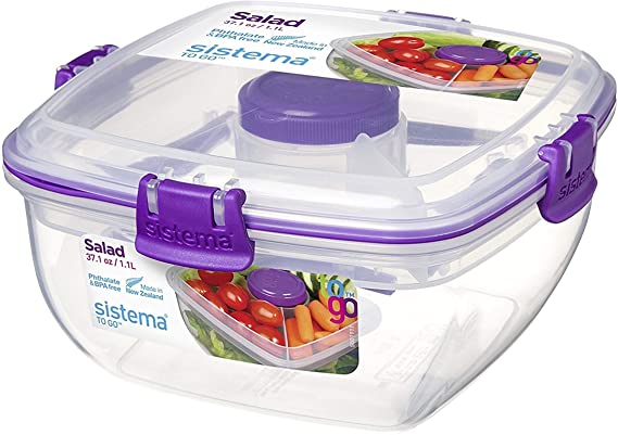 4/Pack Sistema Klip It Salad To Go Container Freezer 4.5 Cup Assorted Colors