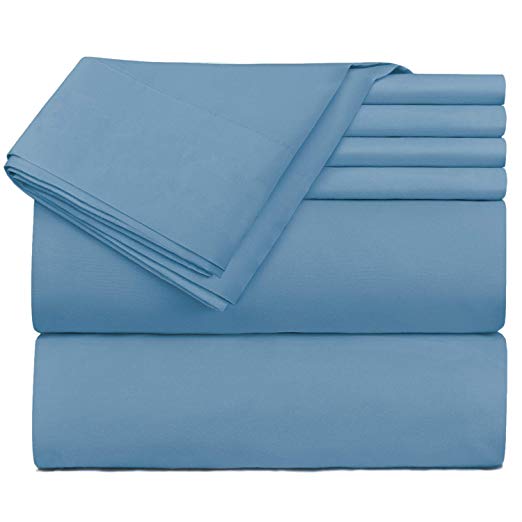 Nestl Extra Deep Pocket Sheets – Queen Deep Fitted Sheet Set Super Deep Bed Sheets fits 18 Inch to 24 Inches Mattress With Topper, Hotel Ultra Deep Bed Sheets - 6 PC Deep Pocket Queen Sheet Blue Haven