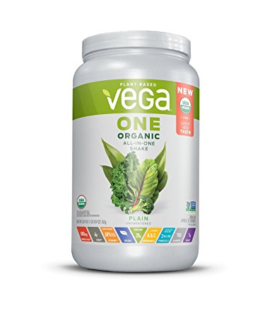 Vega One Organic All-in-One Shake, Plant Based Non Dairy Protein Powder, Plain Unsweetened, 20 Servings, 26.9 oz