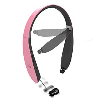 Bluetooth Headphones, Bluetooth Earbuds Wireless Stereo Foldable & Retractable Neckband Bluetooth Headset with Microphone for Most of Digital Equipment with Bluetooth (Pink)