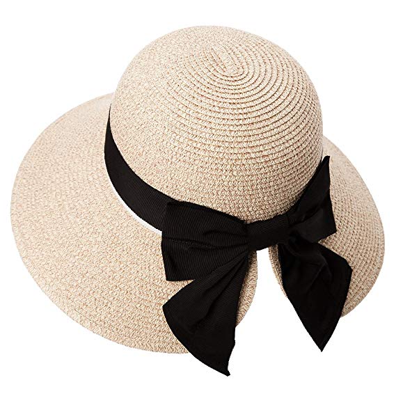 Siggi Womens Floppy Summer Sun Beach Straw Hat UPF50 Foldable Wide Brim 55-60cm