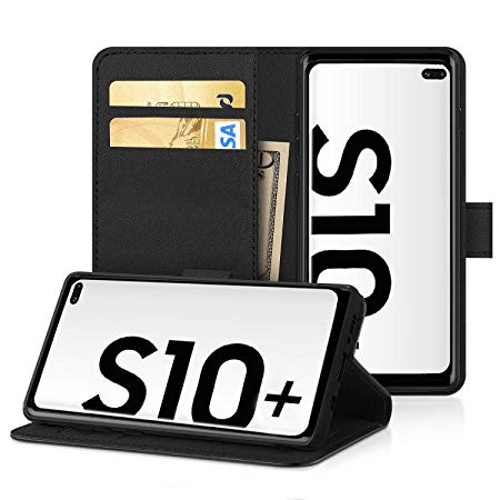 DN-Alive Galaxy S10  [Plus] Case Cover Pu Leather [Card Holder] [ID Holder] [Wallet Case] [Black] [Book Case] [Flip Case] [Drop Proof] [Stand Feature] FOR Samsung Galaxy S10 Plus (BLACK)