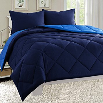 Empire Home Dayton Down Alternative 3 Piece Reversible Comforter Set (Full Size, Navy & Blue)