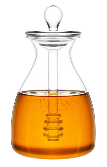 Mkono Glass Honey Jar Pot with Dipper and Lid Cover for Home Kitchen, Clear 14 Ounces