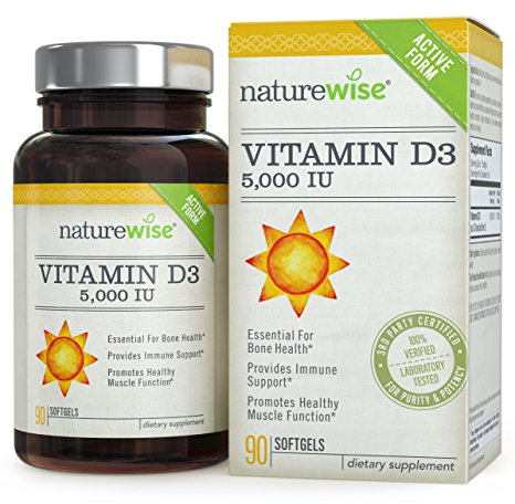 NatureWise Vitamin D3 5000 IU in Organic Olive Oil and Halal Gelatin Soft Gel, 90 Count