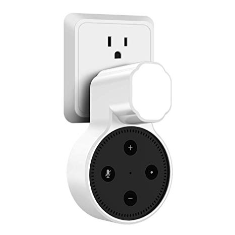 Miracase Outlet Wall Mount Hanger Stand for Alexa Dot 2nd Generation,Space-Saving Solution for Your Smart Home Speakers Without Messy Wires or Screws, Charging Cable Included (White)