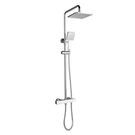 HOMELODY Mixer Shower Thermostatic 38 °C Shower Set Thermostatic with Overhead Rainfall Shower and Handheld Shower Shower System for Bathroom Chrome