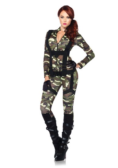 Leg Avenue Pretty Paratrooper Zipper Front Camo Jumpsuit and Body Harness