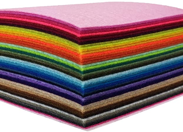 flic-flac 44PCS 4 x 4 inches (10 x10cm) Assorted Color Felt Fabric Sheets Patchwork Sewing DIY Craft 1mm Thick