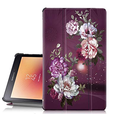 Hocase Galaxy Tab A 8.0 (SM-T387) Case, PU Leather Case with Unique Flower Design, Auto Sleep/Wake Feature, Hard Back Cover for Samsung Galaxy Tab A 8.0-Inch 2018 - Burgundy Flowers