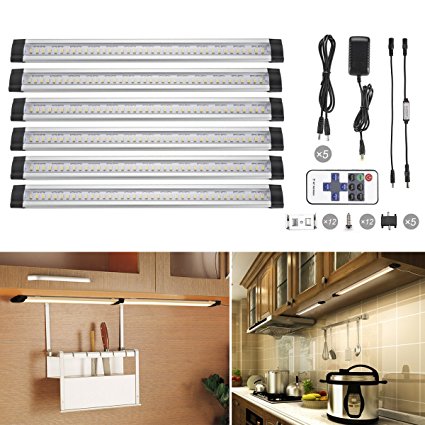 Under Cabinet Lights,TryLight Dimmable 6 Panels Kit, 3000K Warm White 24W Total,48W Fluorescent Tube Equivalent,With Remote Control LED Closet Light,LED Sritps