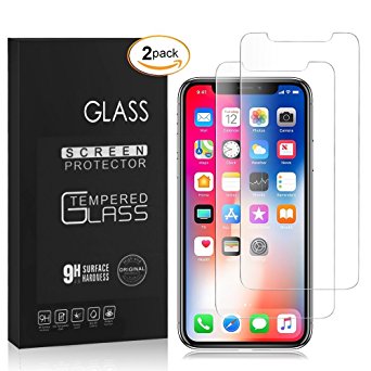 iPhone X Screen Protector, [2-pack] Clear film Anti-Scratch and anti-Fingerprint High Light Tempered Glass Screen Protector