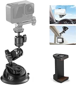 Neewer Suction Cup Mount for iPhone GoPro Action Camera with Magic Arm & 360° Pan 90° Tilt Ball Head, Quick Buckle Lock Outside Windshield Car Mount with Phone Holder, Max Load 4.4lb/2kg, CA029