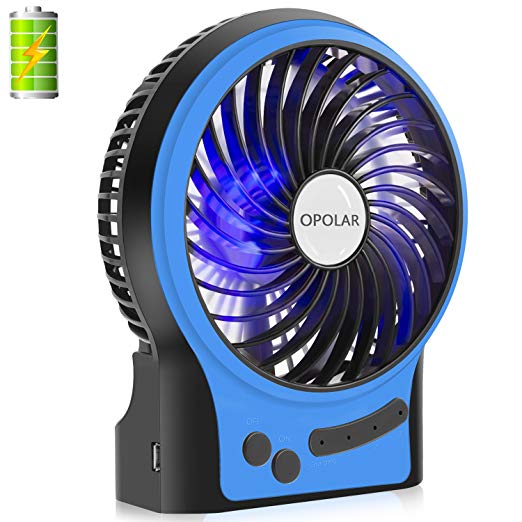 OPOLAR Battery Operated Desk Fan with Large Capacity of 3350mAh, Max. 15 Hrs Per Charge, Strong Wind, 3 Speeds, Portable, Rechargeable, Quiet, USB Powered, Perfect for Outdoor or Office and Home