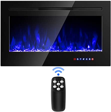 COSTWAY Electric Fireplace Insert 30-Inch Wide, 750W/1500W Wall Recessed and Mounted Fireplace with Remote Control, 9 Flame Colors, 5 Brightness Settings, 8 H Timer, Fireplace Heater for Indoor Use