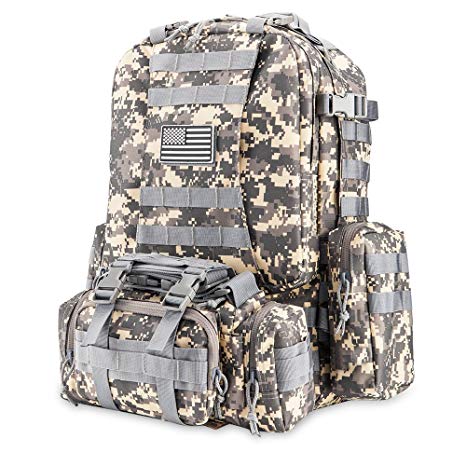 Z ZTDM Outdoor Tactical Backpack, Large 50L Weekend 3-Day Pack, Molle Assault Pack, Bug Out Survival Bag, Embroidered USA Flag Rucksack, Upgraded 900D Oxford Fabric