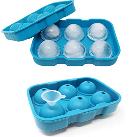 Jalousie Silicone Ice Cube Trays with lids square cube trays and round ball sphere Ice Molds (Two-Pack Round)