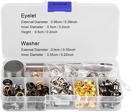 Grommet Kit 5mm x 220pcs/3mm x 420pcs,Grommet Setting Tool Metal Eyelets with Storage Box for Shoe Clothes Leather Crafts,DIY Projects(5mm*220pcs)