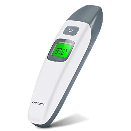 Mcaron Medical Forehead and Ear Thermometer for Baby, Kids and Adults - Infrared Digital Thermometer with Fever Indicator - CE and FDA Approved (White Color)