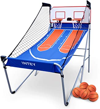 INTEY Dual Shot Electronic Basketball Arcade Game, Indoor Foldadle Arcade Hoop w/ 5 Balls and 8 Game Modes, High Accuracy Mechanical Scoring System