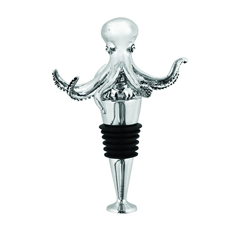 Seaside Octopus Pewter Bottle Stopper by Twine – (Zinc Alloy, Rubber, 4.5 inches)