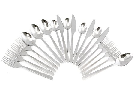 Stainless Steel Flatware Set (20 piece); Silverware for 4 of Knives, Table Spoons, Teaspoons, Forks, & Dessert Forks