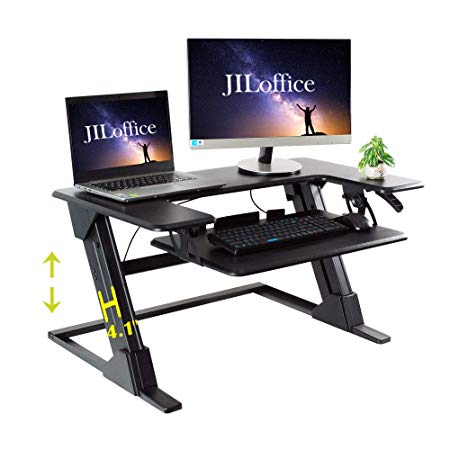 JILoffice Height Adjustable Standing Desk - Sit and Stand up Converter Desk 35 Inch Wide Tabletop Workstation fits Dual Monitor, Sturdy Construction, for Home and Office