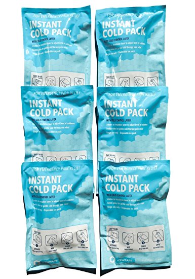 IceWraps 6” x 9” Instant Cold Breakable Ice Packs - Emergency Disposable First Aid Ice Packs (6 Pack)