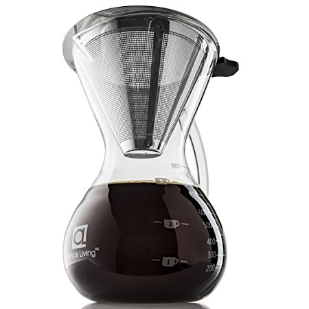 Apace Living Pour Over Coffee Maker (800 ml / 27 oz) and Coffee Scoop - Permanent Stainless Steel Mesh Filter - No Paper Filters Needed - Coffee Dripper with Glass Carafe (5 Cup Size)