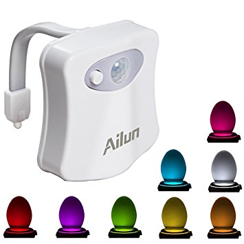 Toilet Night Light[1Pack]by Ailun,Motion Activated LED Light,8 Colors Changing Toilet Bowl Nightlight for Bathroom[Battery Not Included] Perfect decorating combination along with Water Faucet Light