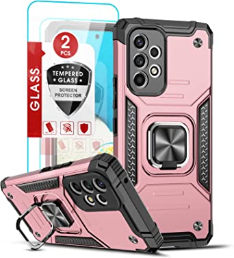 LeYi for Galaxy A53 5G Case, Samsung Galaxy A53 5G Case with 2PC Tempered Glass Screen Protector for Women, [Military-Grade] Protective Phone Cover Case with Ring Kickstand for A53 5G, Rose Gold