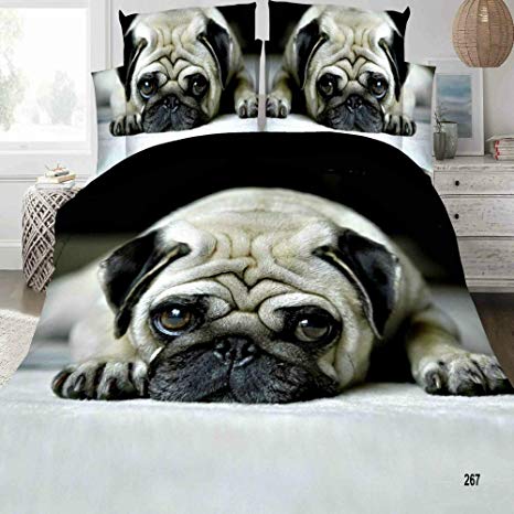 3d New Pug Dogs Effect Complete 4 Pieces Duvet Quilt Cover Bedding Set (267 Pug Dogs, King)