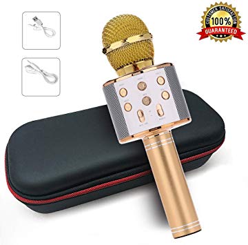 Karaoke Bluetooth Wireless Microphone 3 in 1 Portable Handheld Mic Speaker Machine for Company Meeting Family Kids Party - Compatible iPhone, Android, iPad, PC and all Smartphones (Golden)