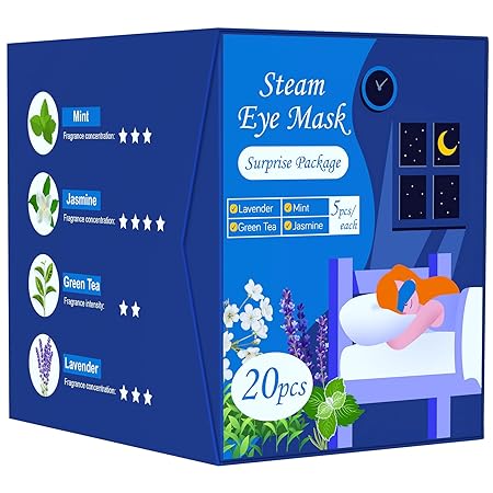 20-Pack Steam Eye Masks for Dry Eyes, Warm Eye Mask, Relief Eye Fatigue & Dark Circle, Heat Sleep Eye Mask for Puffy Eyes, Disposable Eye Mask, Moist Hot Compress Eye Patch for Sleeping, 4 Flavors