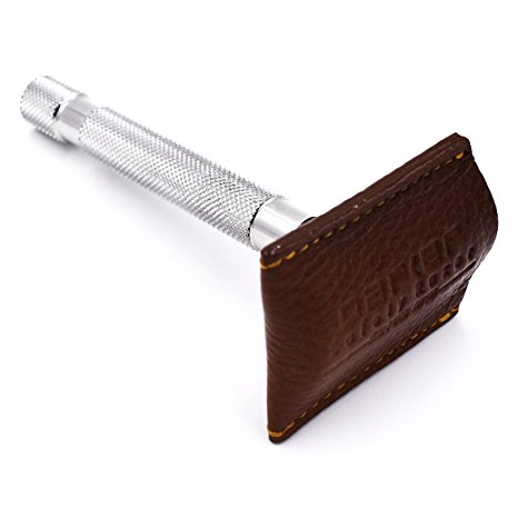 Parker's Genuine Leather Double Edge Safety Razor Protective Sheath / Travel Cover - Fits all standard safety razors - Color: Saddle Brown