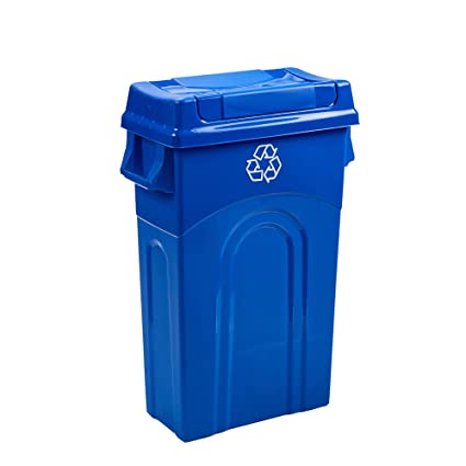 United Solutions Highboy Recycling Bin with Swing Lid, 23 Gallon, Space Saving Slim Profile and Easy Bag Removal, Handles for Easy Carrying, Indoor/Outdoor Use, Recycle Blue, 1-Pack
