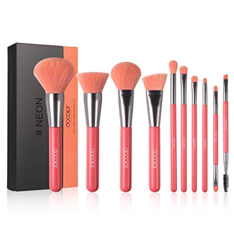 Docolor Makeup Brushes 10 Piece Neon Peach Makeup Brush Set Premium Synthetic Kabuki Foundation Blending Face Powder Mineral Eyeshadow Make Up Brushes Set