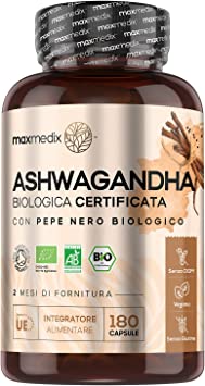 Bio Ashwagandha ad Alto Dosaggio 1800mg   Pepe Nero - 180 Ashwagandha Capsule Vegane (2 mesi di Fornitura) dalla Withania Somnifera - Ashwagandha Bio - Ginseng Indiano Ashwagandha Senza Glutine, OGM