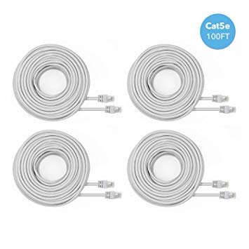 Amcrest Cat5e Cable 100ft Ethernet Cable Internet High Speed Network Cable for POE Security Cameras, Smart TV, PS4, Xbox, Nintendo Switch, Router, Laptop, Computer, Home, 4-Pack (4PACK-CAT5ECABLE100)