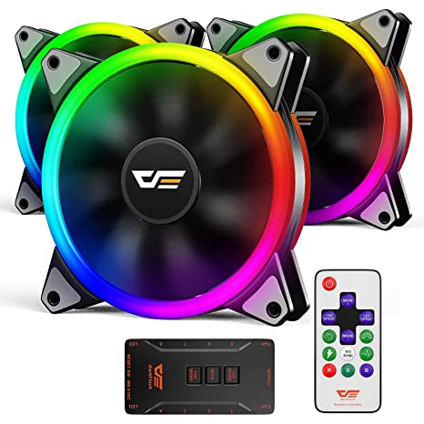 darkflash 120mm RGB Fan, Dr12 Pro Addressable ARGB Fan Compatible with Asus Aura Sync, Adjustable Color PC Fans, 16 dBA Low Noise, High Performance Computer Case Fans with Control Hub, 3 Pack