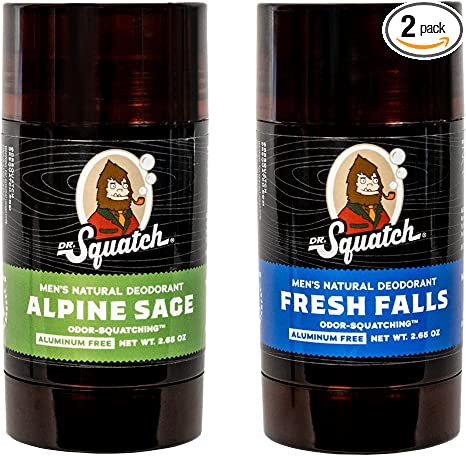 Dr. Squatch Natural Deodorant for Men – Odor-Squatching Men's Deodorant Aluminum Free - Alpine Sage   Fresh Falls (2 Pack)
