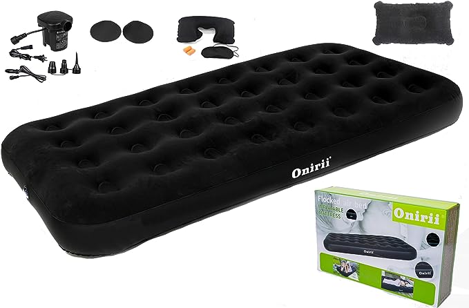 Onirii Twin Size QuickBed Single-High Thickened Air Mattress 75"x 39"x 8.7" Portable Inflatable Camping Air Blow Up Bed with Multi-Function Air Pump for Truck Tent Camping/Home/Traveling(Black)