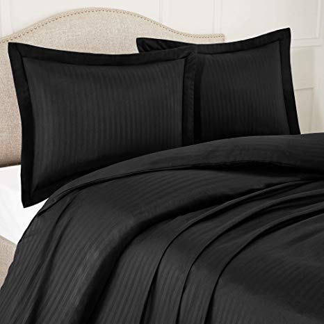 Nestl Bedding Duvet Cover 3 Piece Set – Ultra Soft Double Brushed Microfiber Bedding – Damask Dobby Stripe Comforter Cover and 2 Pillow Shams - King/Cal King 90” x 104” - Black