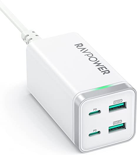 USB C Charger, RAVPower 65W 4-Port Desktop USB Charging Station with 2 USB C   2 USB A Ports for MacBook Pro/Air, Dell XPS 13, iPad Pro, iPhone 12 Mini Pro Max, Nintendo Switch, Galaxy and More